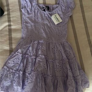 Flowers by Zoe Purple Flutter Sleeve Tiered Sundress
